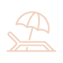 Beach umbrella with lounge chair icon